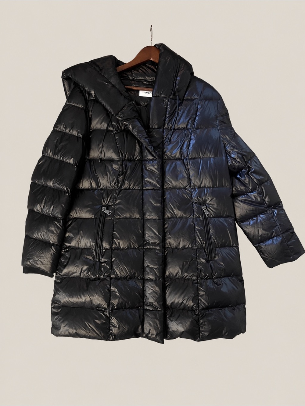DKNY Down Puffer Coat Hooded Glossy Winter Jacket W XL